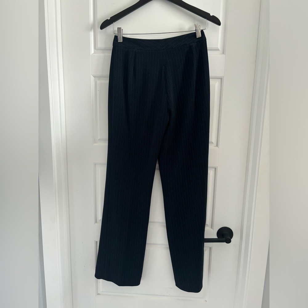 Vintage Anne Klein Trousers Wide Leg Mid Rise Pin Stripe Navy White Size…​​ - Picture 4 of 8